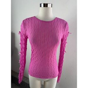 Forever21 Womens Large Textured Knit Bow Back Long Sleeve Top Coquette Wavy Mesh